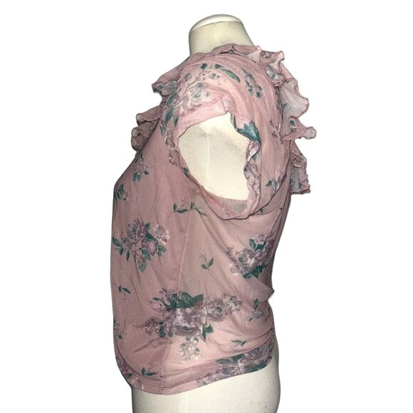 Almost Famous Sheer Floral Ruched Front Shirt Sz XL Womens Pink - Picture 4 of 5